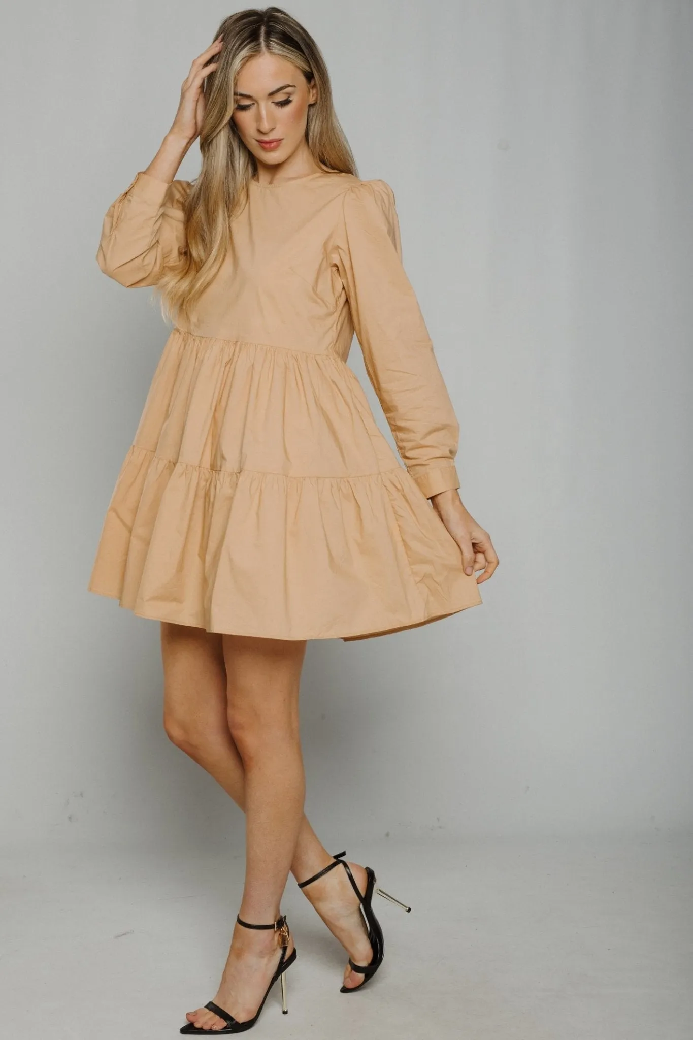 Ally Tiered Dress In Tan