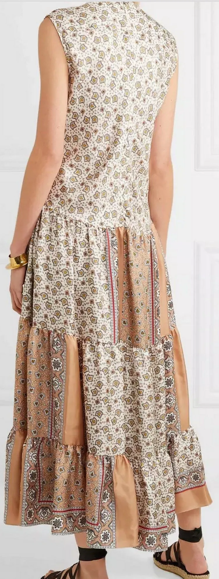 Bandana-Print Tiered Silk Dress