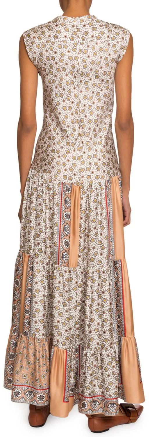 Bandana-Print Tiered Silk Dress