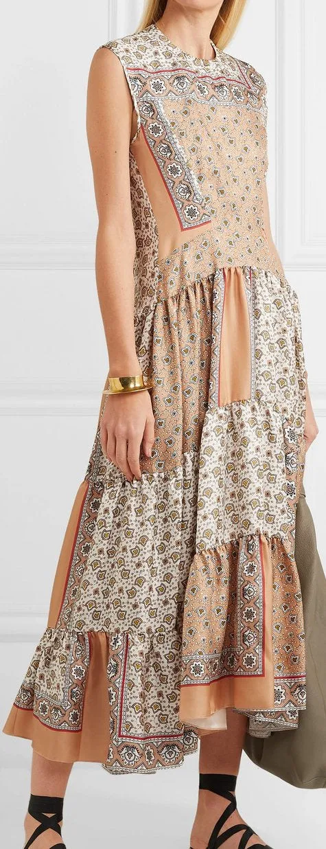 Bandana-Print Tiered Silk Dress