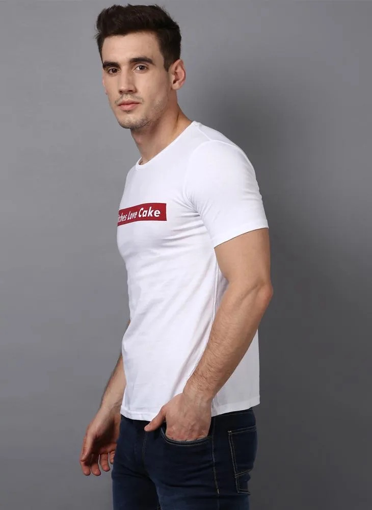 'BITCHES LOVE CAKE' Printed Basic White T-shirt