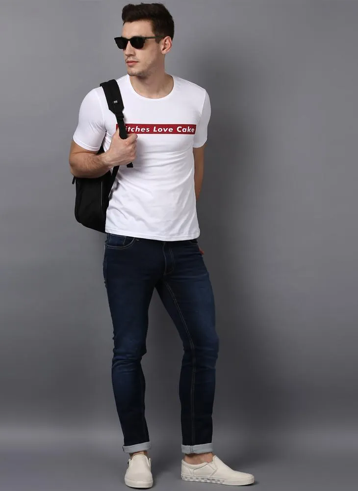 'BITCHES LOVE CAKE' Printed Basic White T-shirt