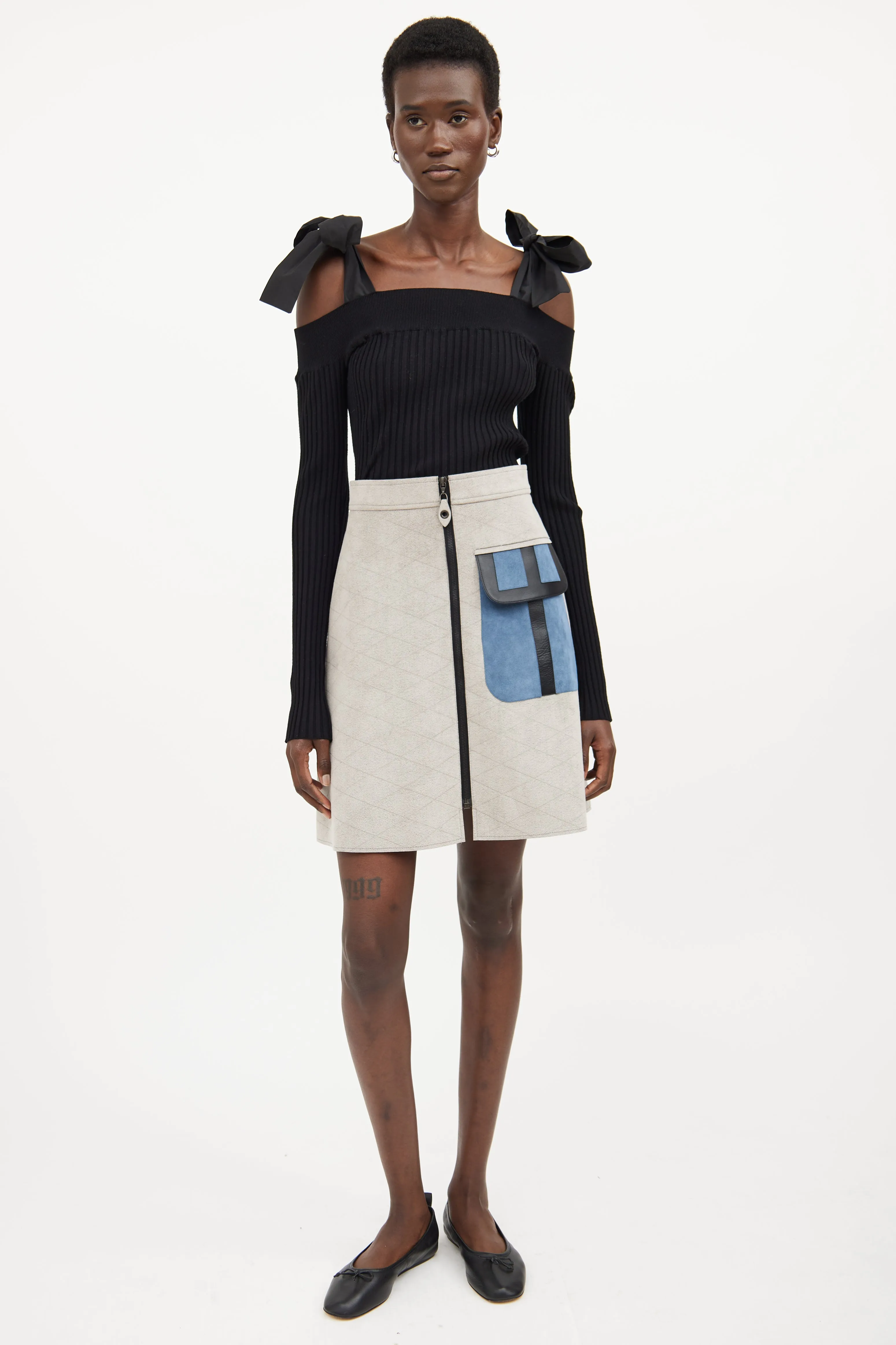 Black Ribbed Off The Shoulder Bow Top
