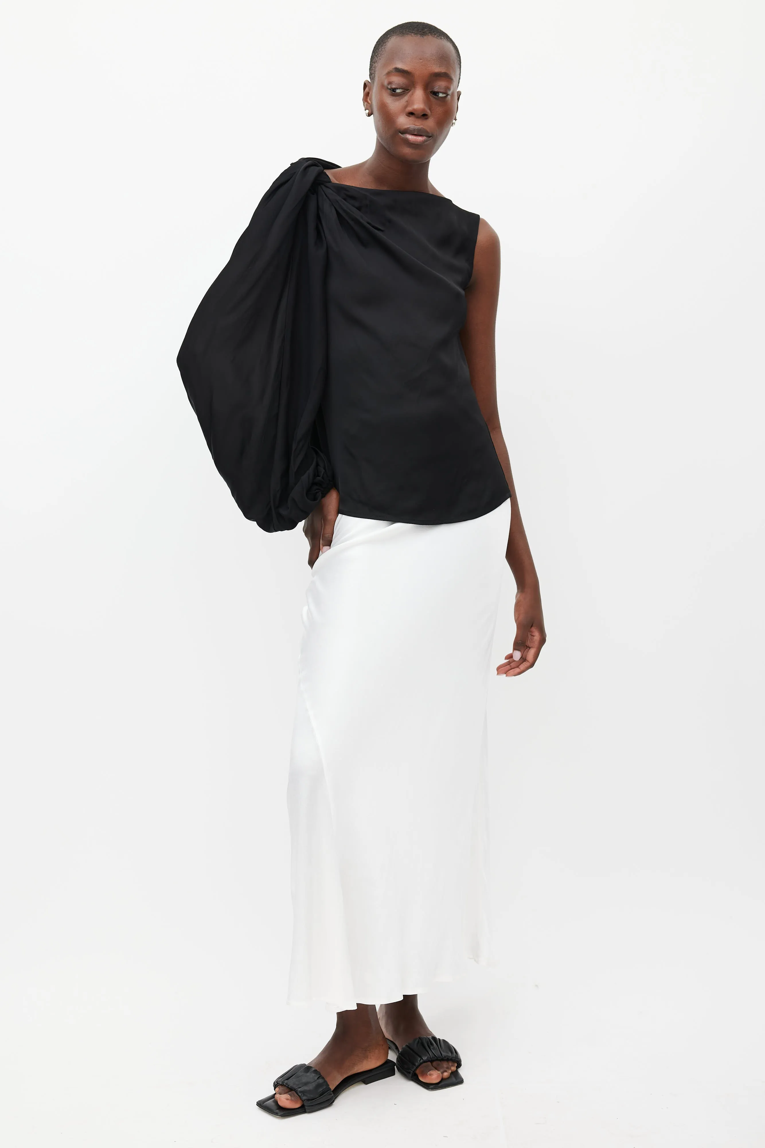 Black Zeppelin Satin Knotted Top