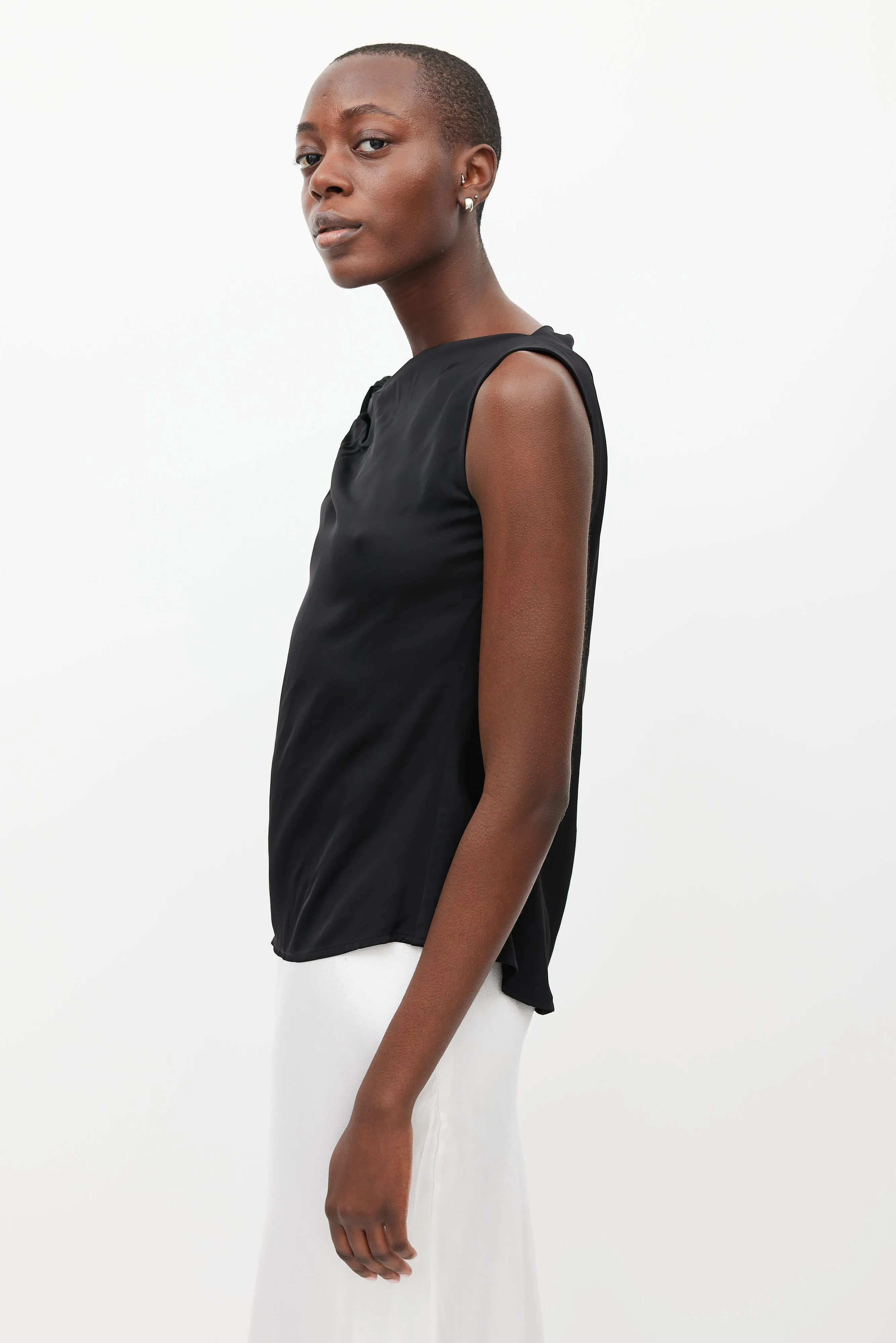 Black Zeppelin Satin Knotted Top