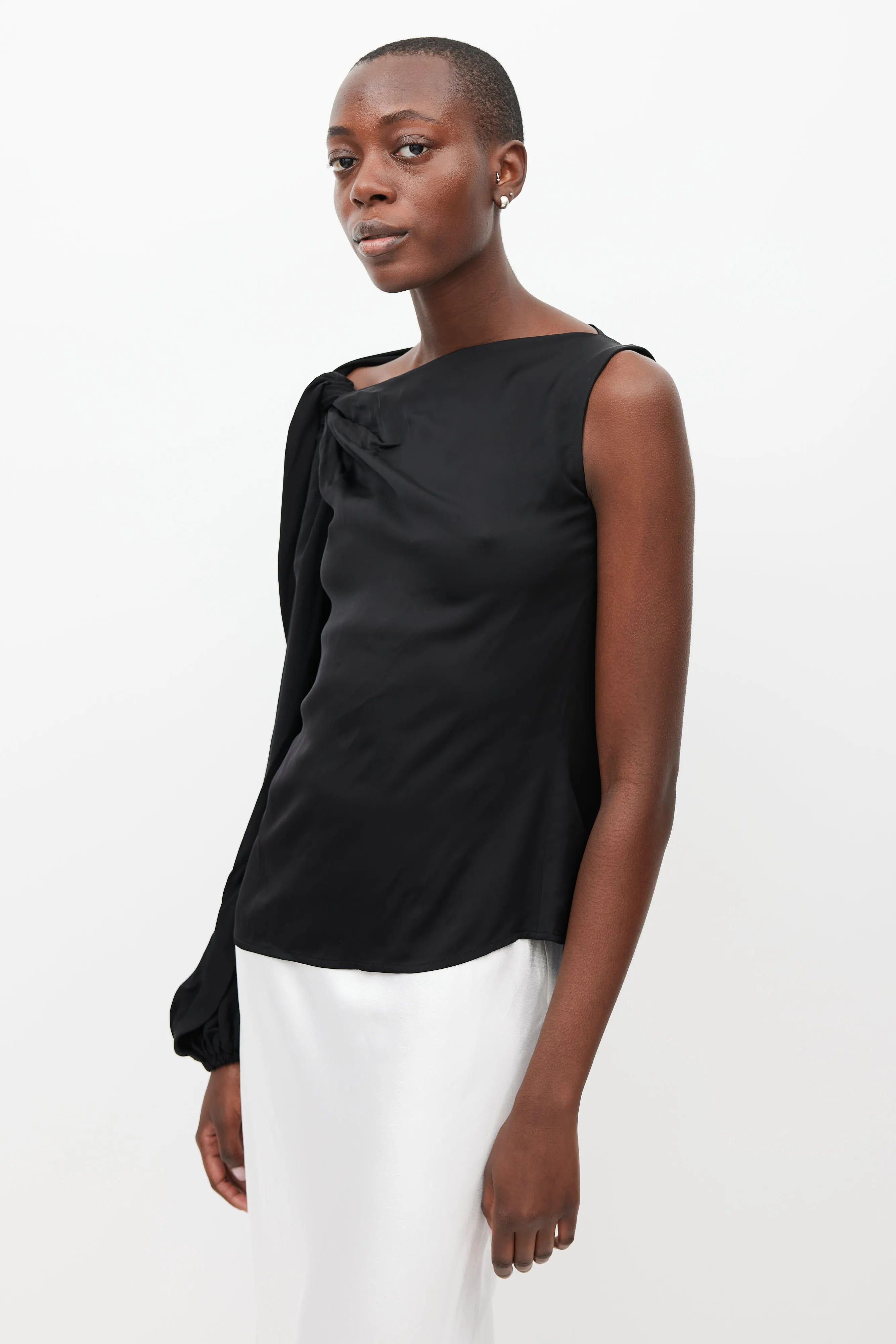 Black Zeppelin Satin Knotted Top