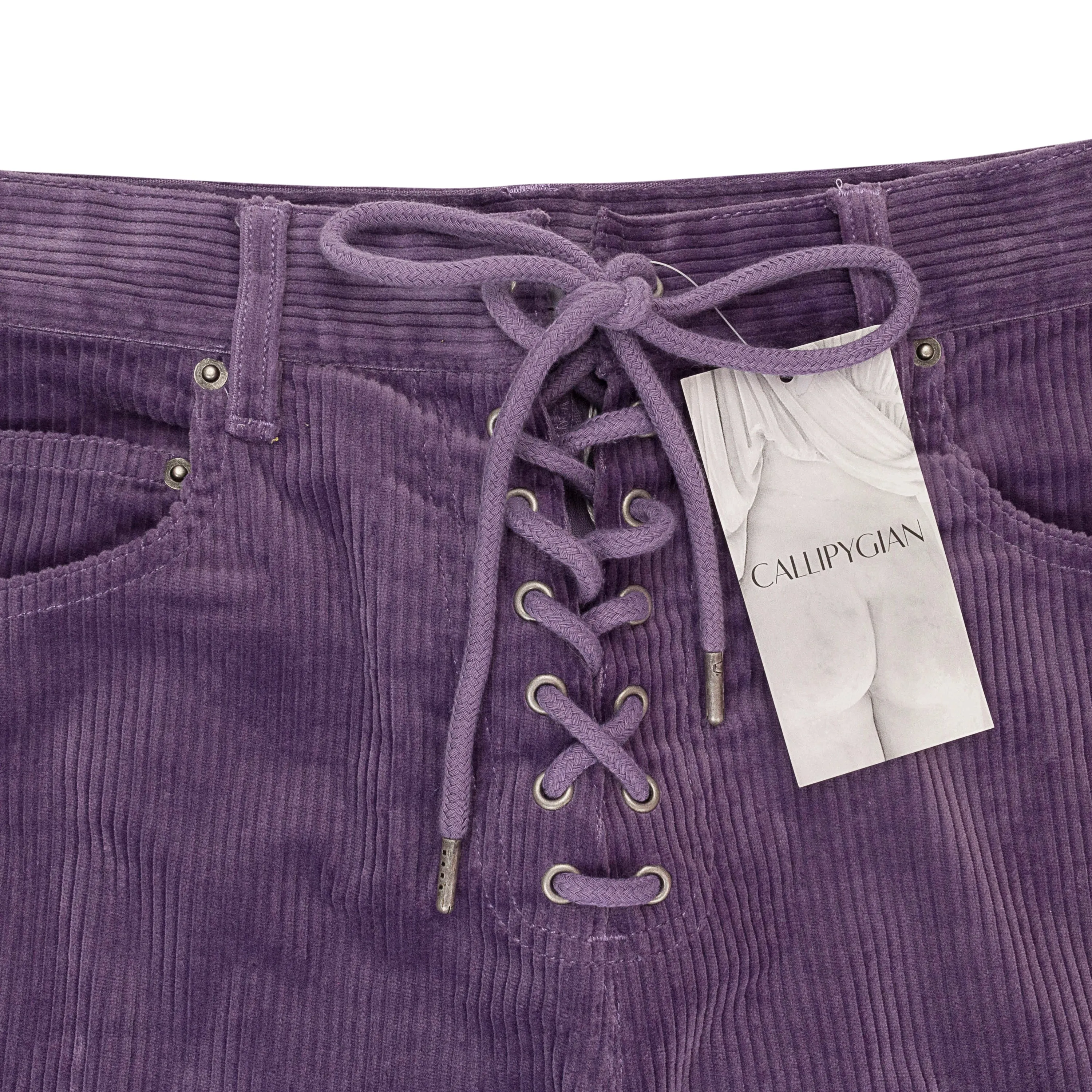 CALLIPYGIAN STRETCH CURDUROY PURPLE LACE-UP JEANS