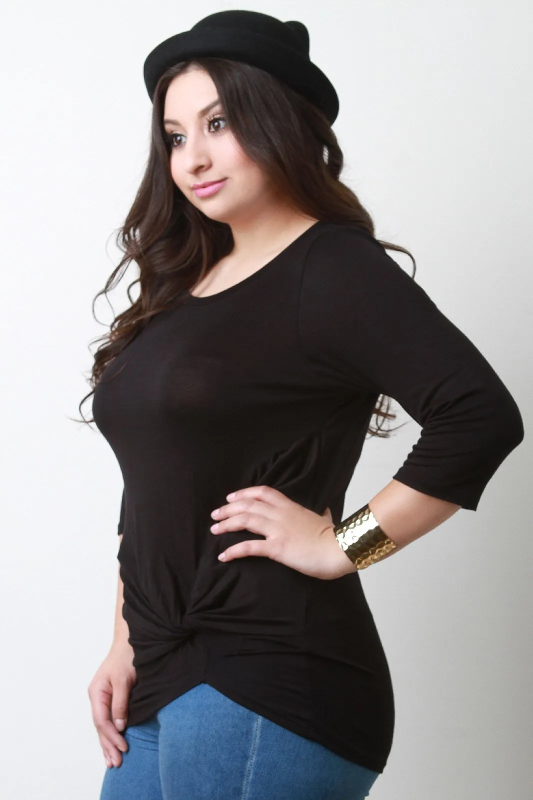Casual Jersey Knit Knotted Twist Top
