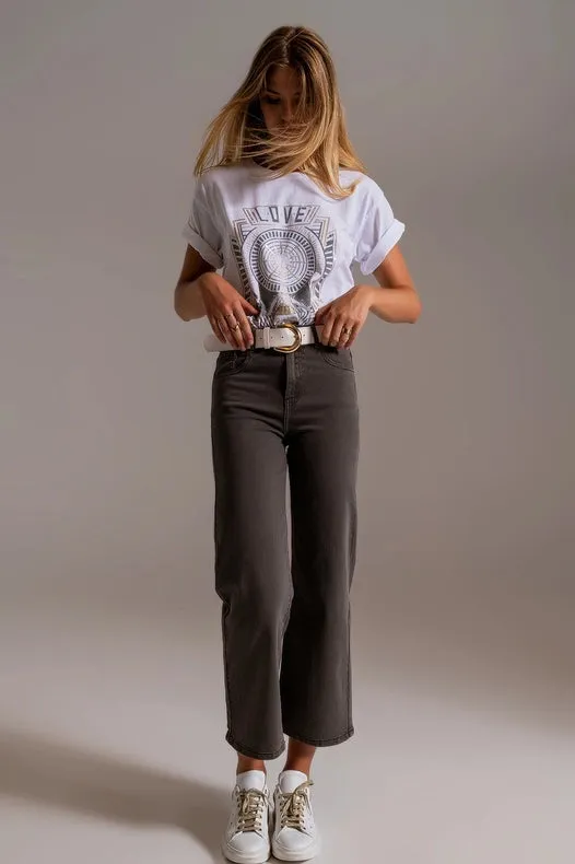 Cropped Wide Leg Jeans In Grey
