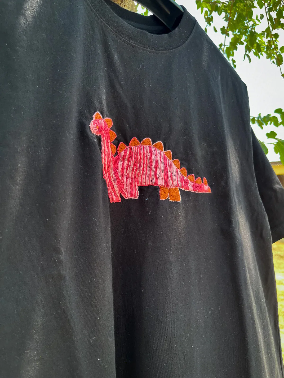 Cute Dinosaur Hand Embroidery Oversized T-shirt (Unisex)