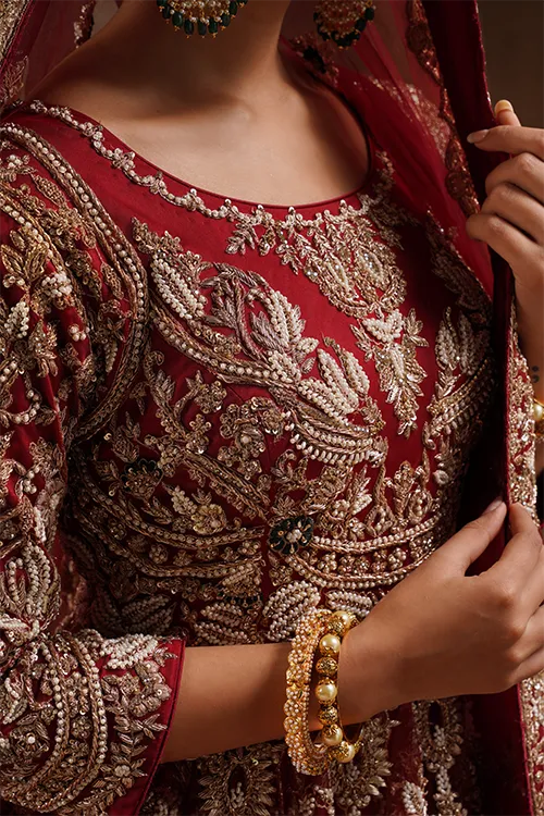 Dark Maroon High Low Peplum Lehenga