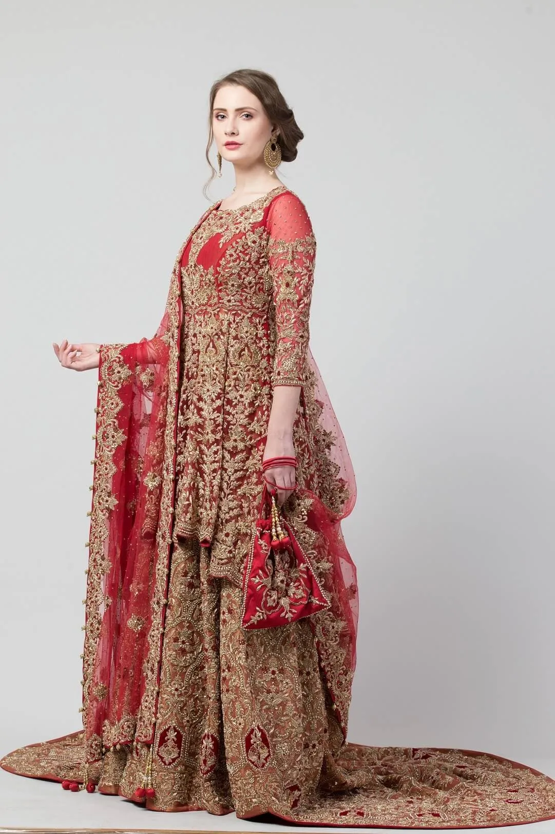 Deep Red High Low Peplum Lehenga