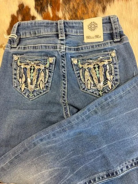 MISS ME GIRLS STEER HEAD POCKET LIGHT WASH JEANS