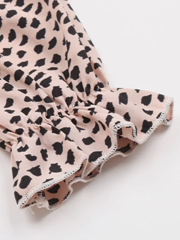 Peplum Blouse With Long Sleeves and Smocked Waist in Leopard Print