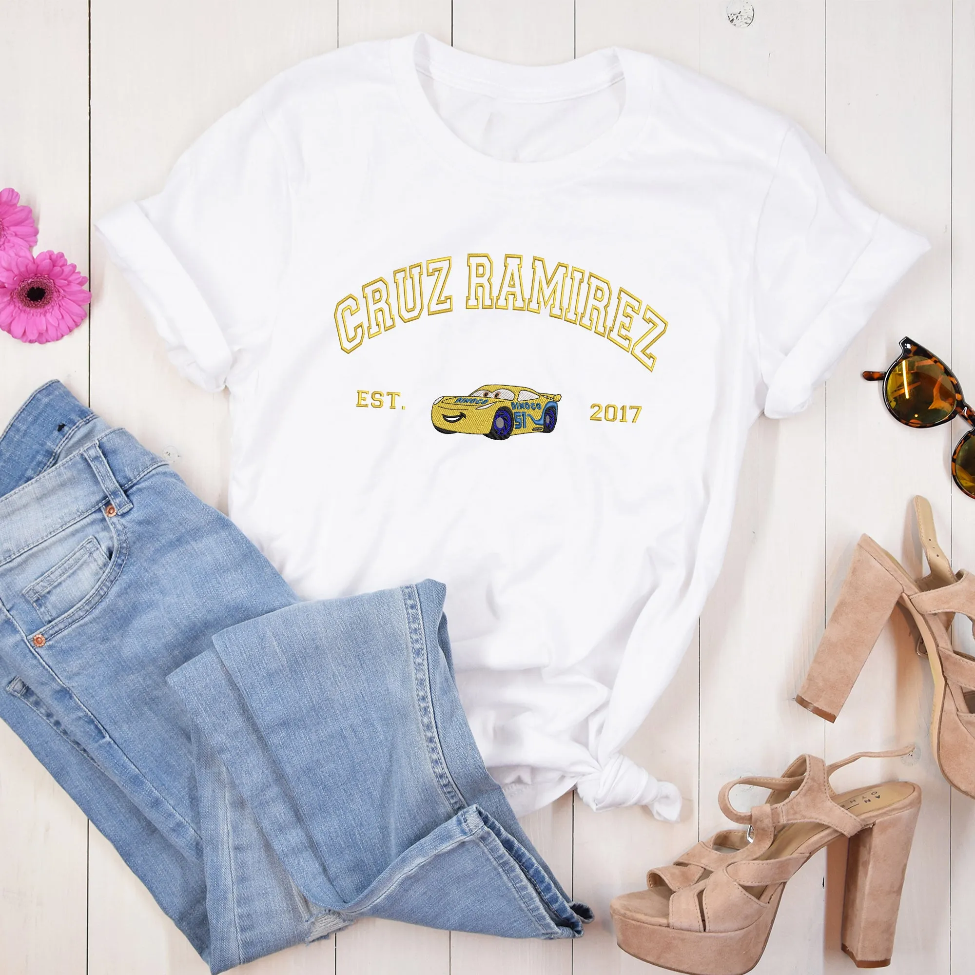 Personalized Disney Cars Cruz Ramirez Embroidered Adult T-shirt