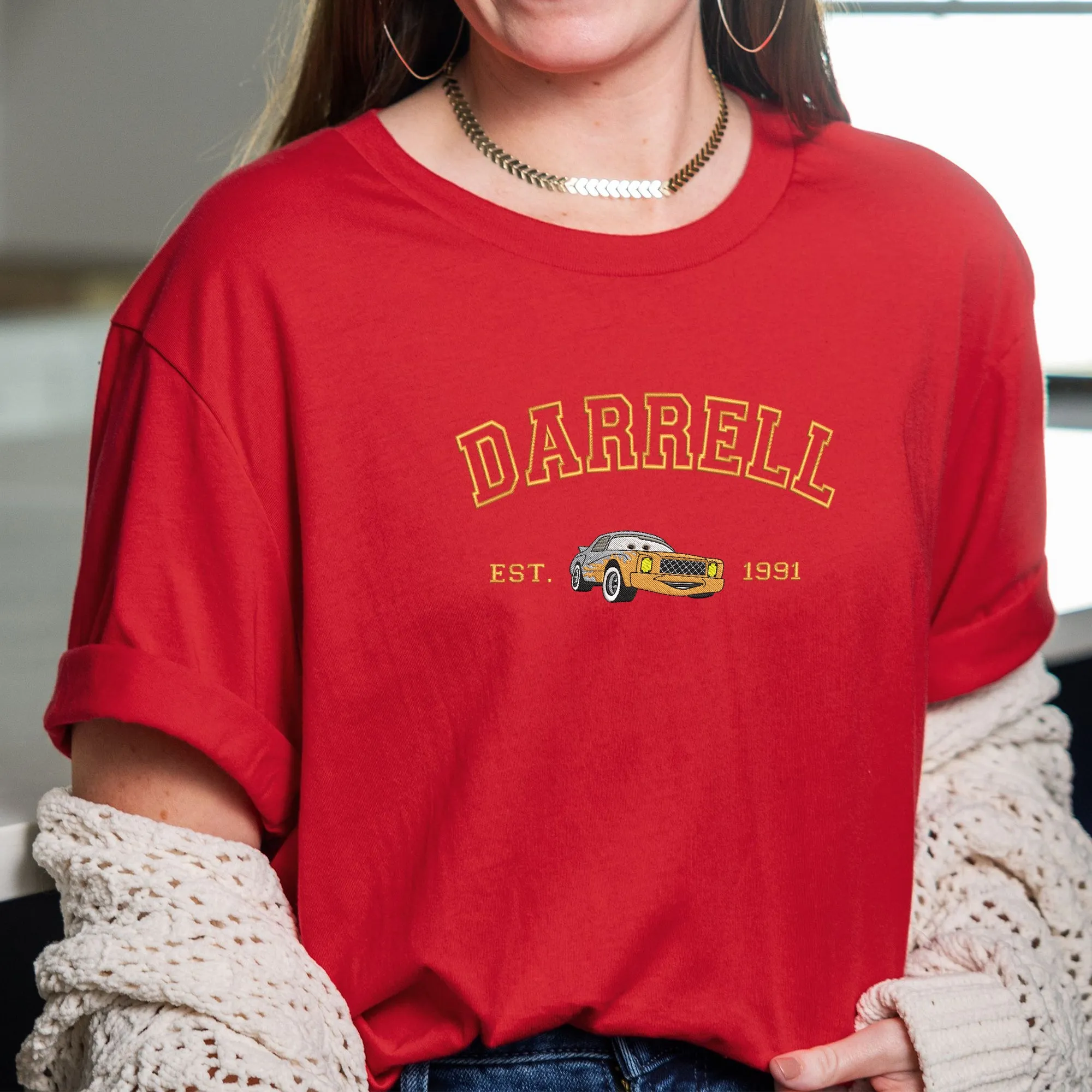 Personalized Disney Cars Darrell Embroidered Adult T-shirt