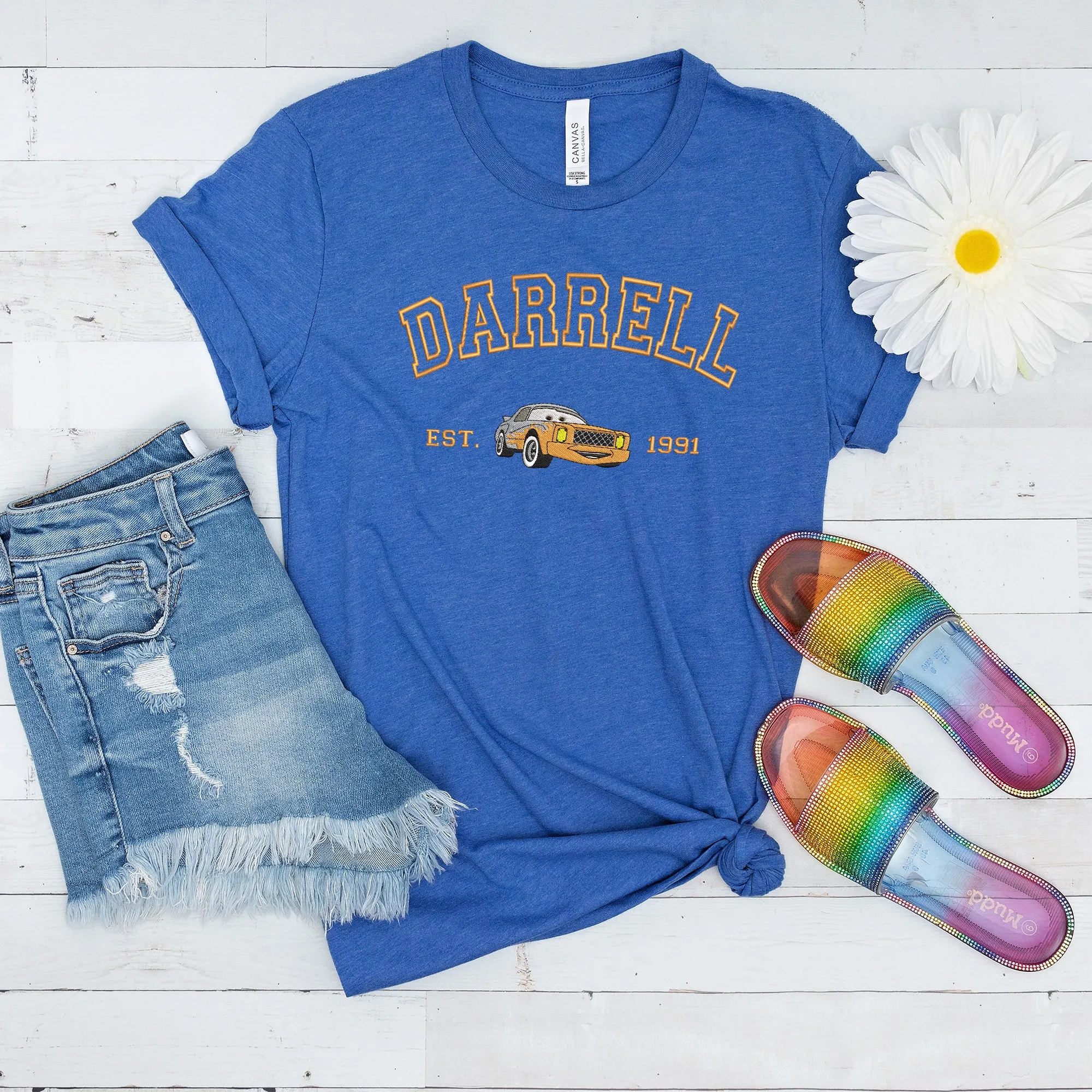 Personalized Disney Cars Darrell Embroidered Adult T-shirt