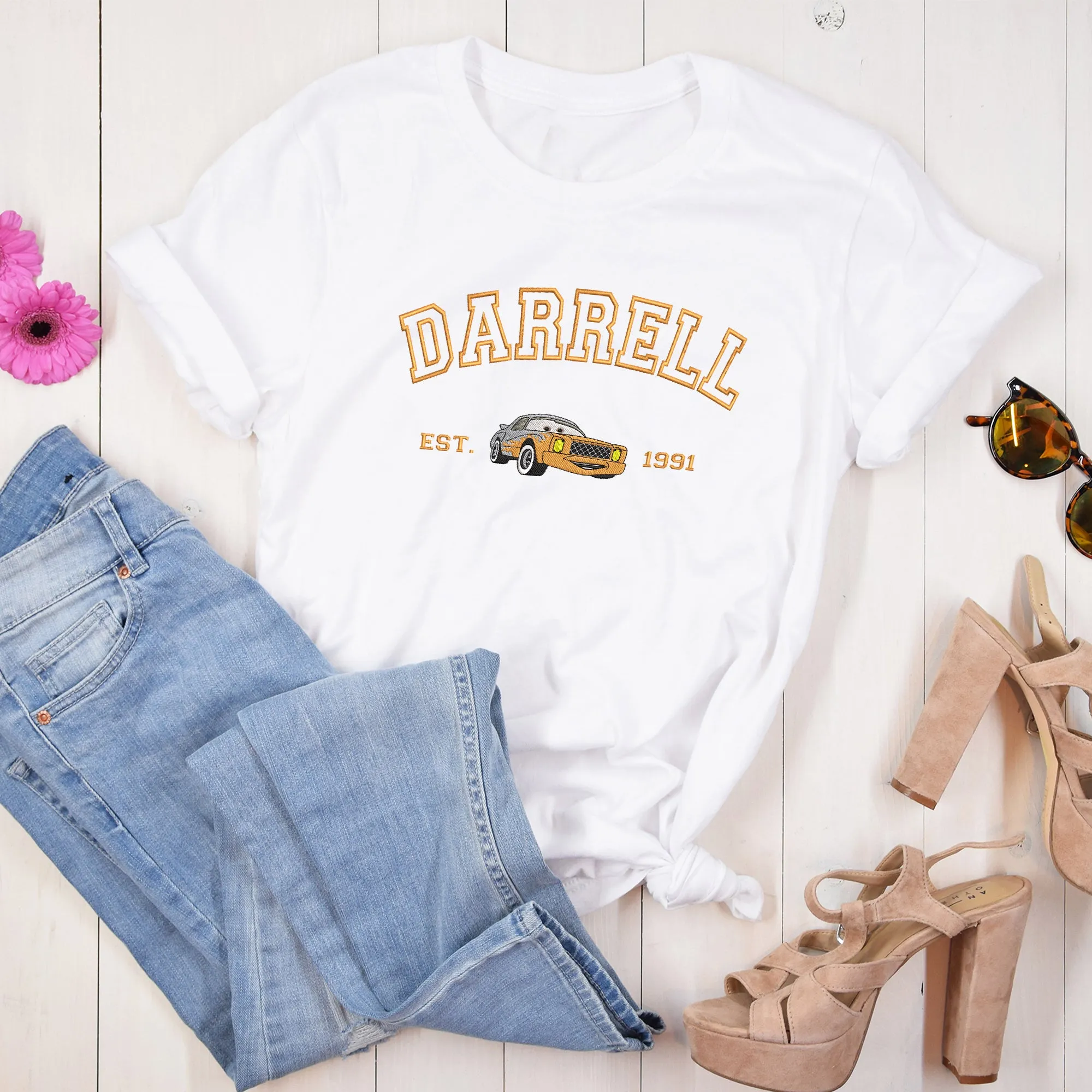 Personalized Disney Cars Darrell Embroidered Adult T-shirt