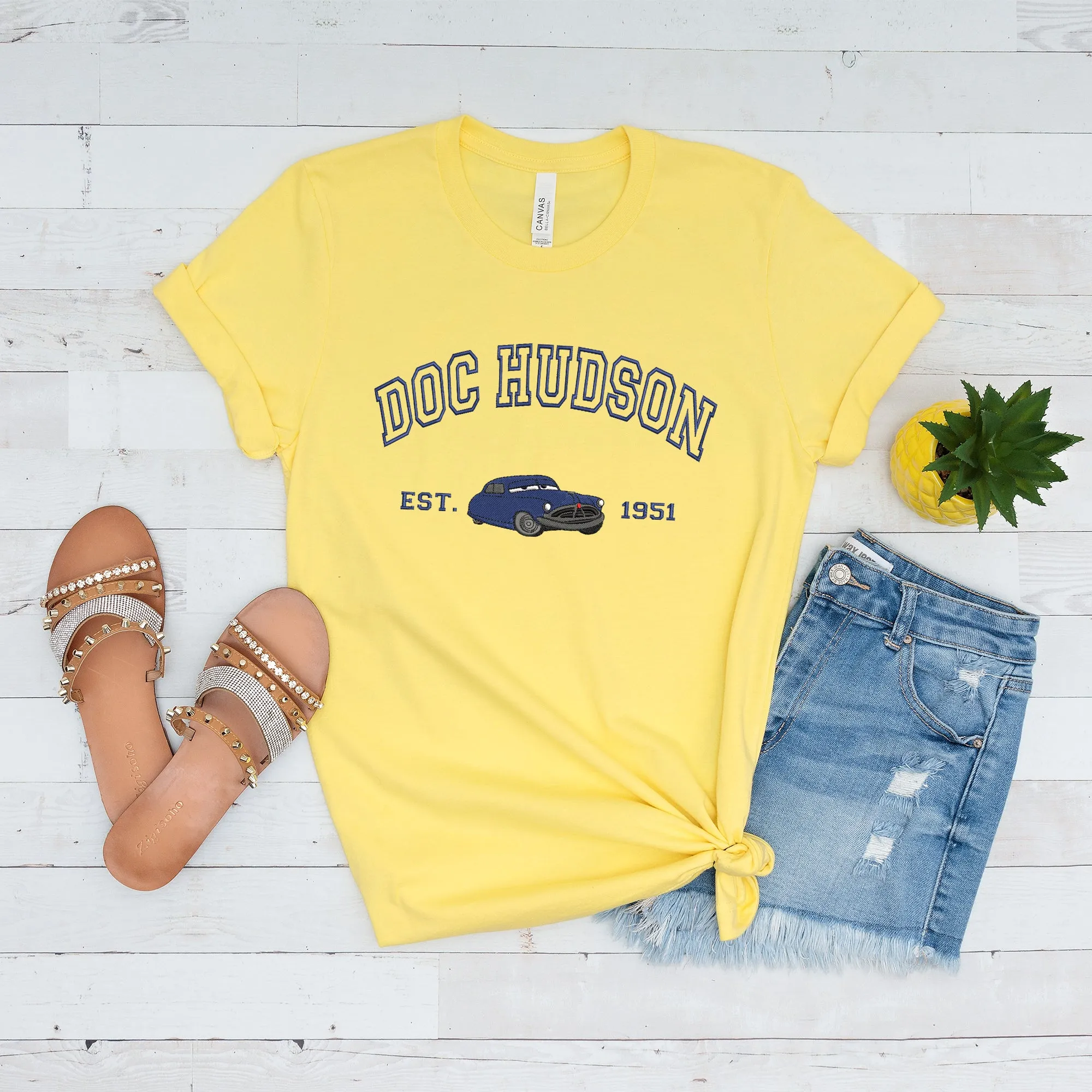 Personalized Disney Cars Doc Hudson Embroidered Adult T-shirt