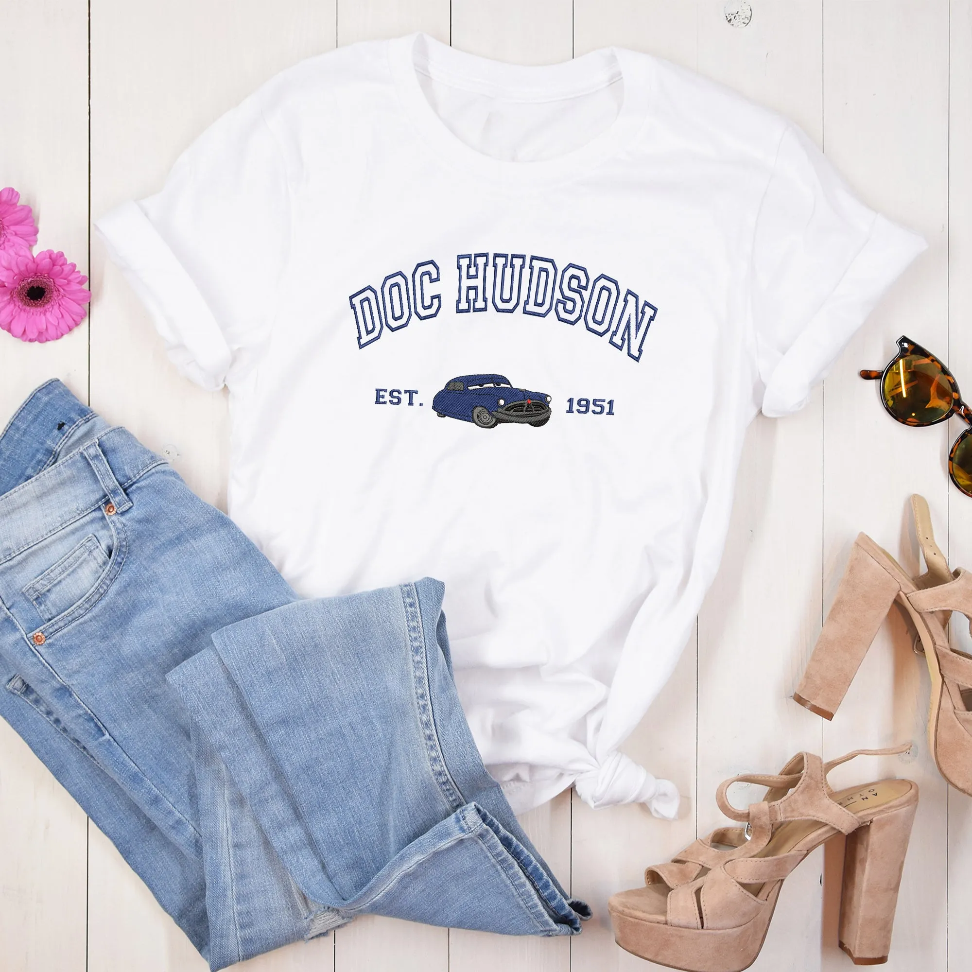 Personalized Disney Cars Doc Hudson Embroidered Adult T-shirt