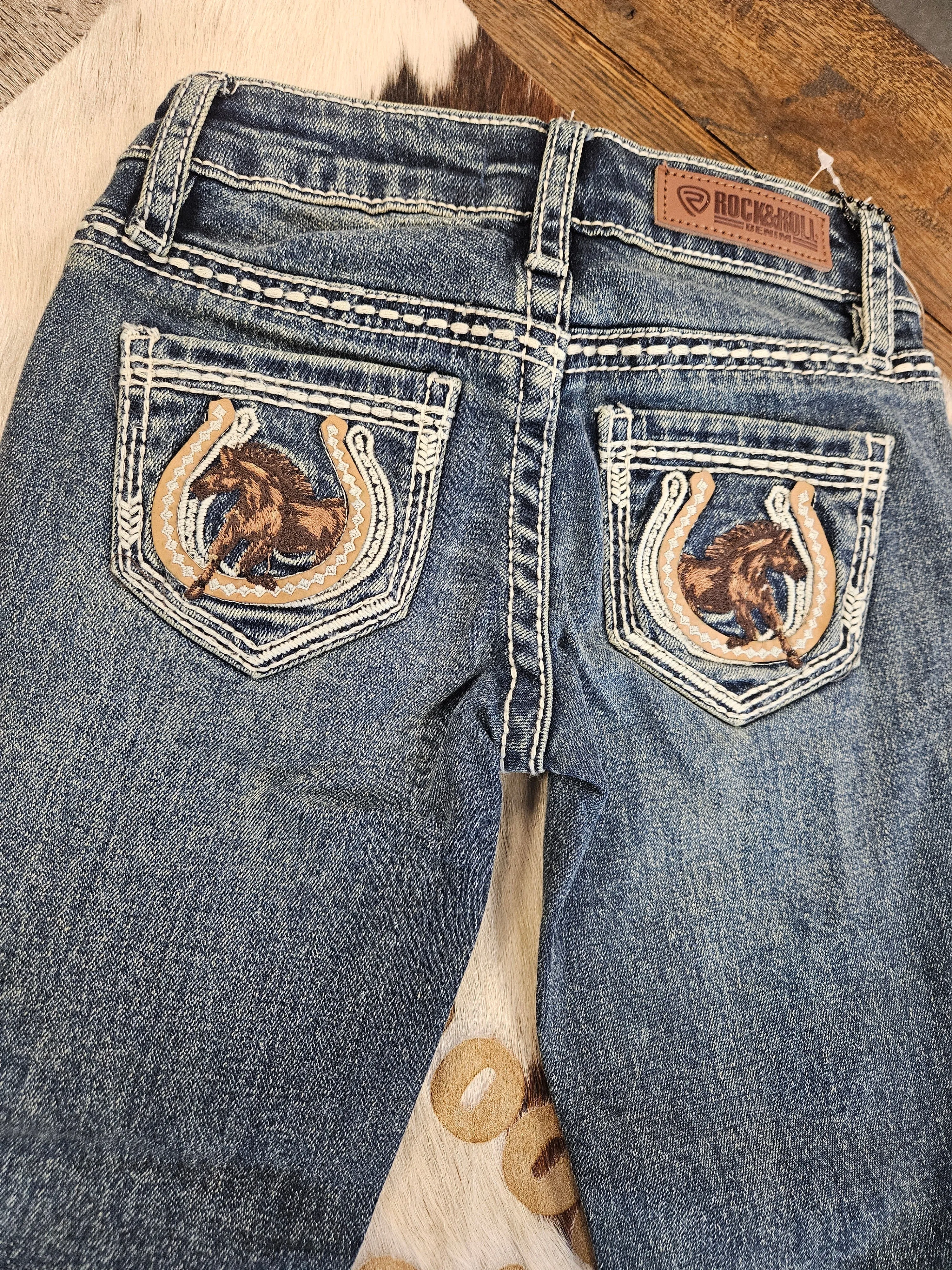 ROCK & ROLL GIRLS HORSE EMB BOOTCUT JEANS