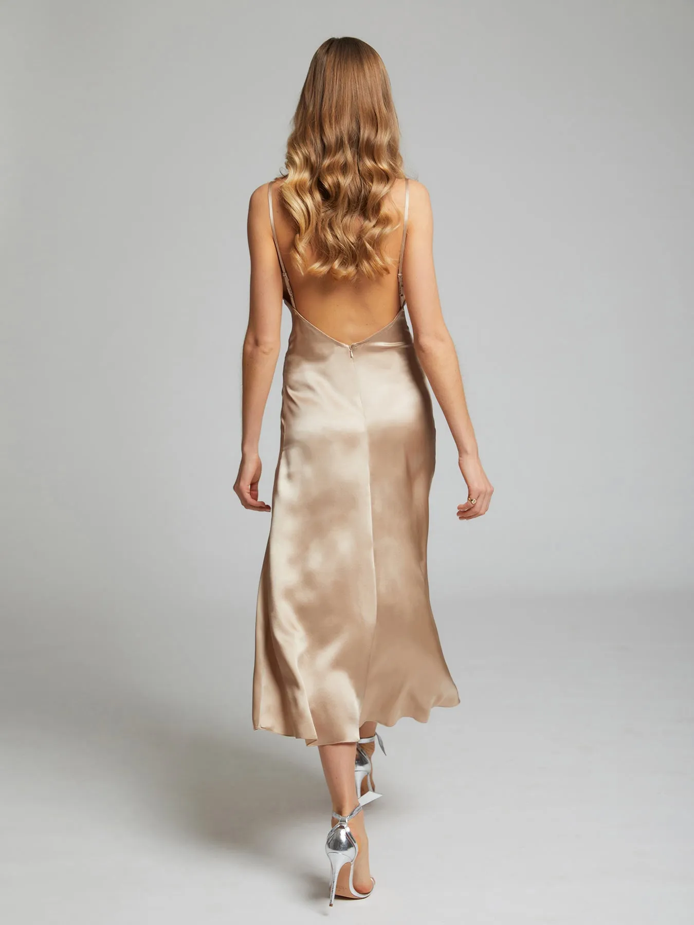 Selah silk dress in champagne