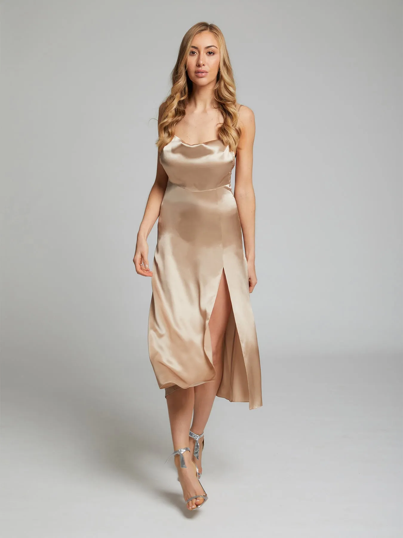 Selah silk dress in champagne