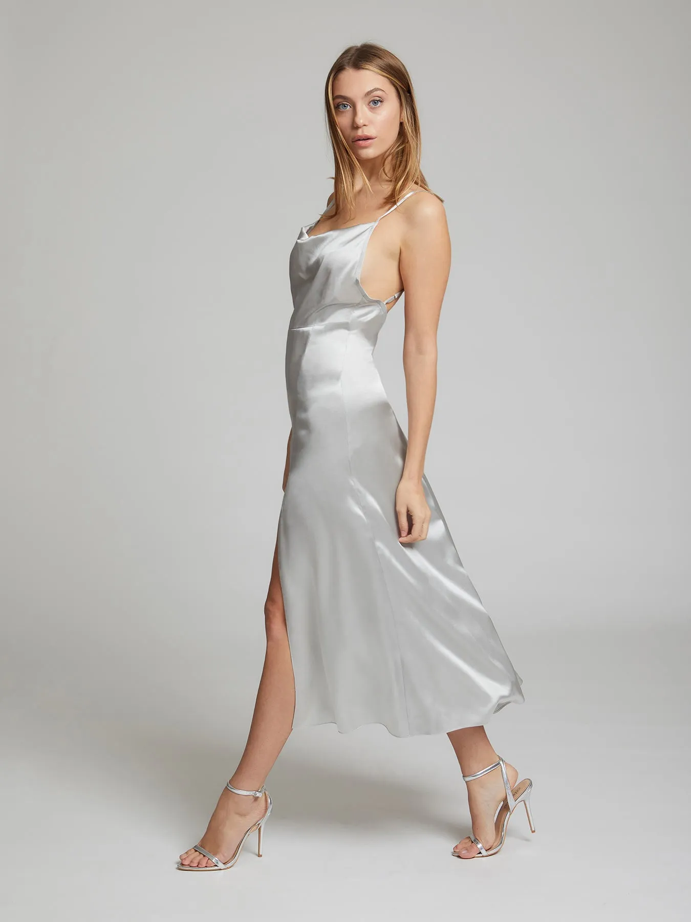 Selah silk dress in silver