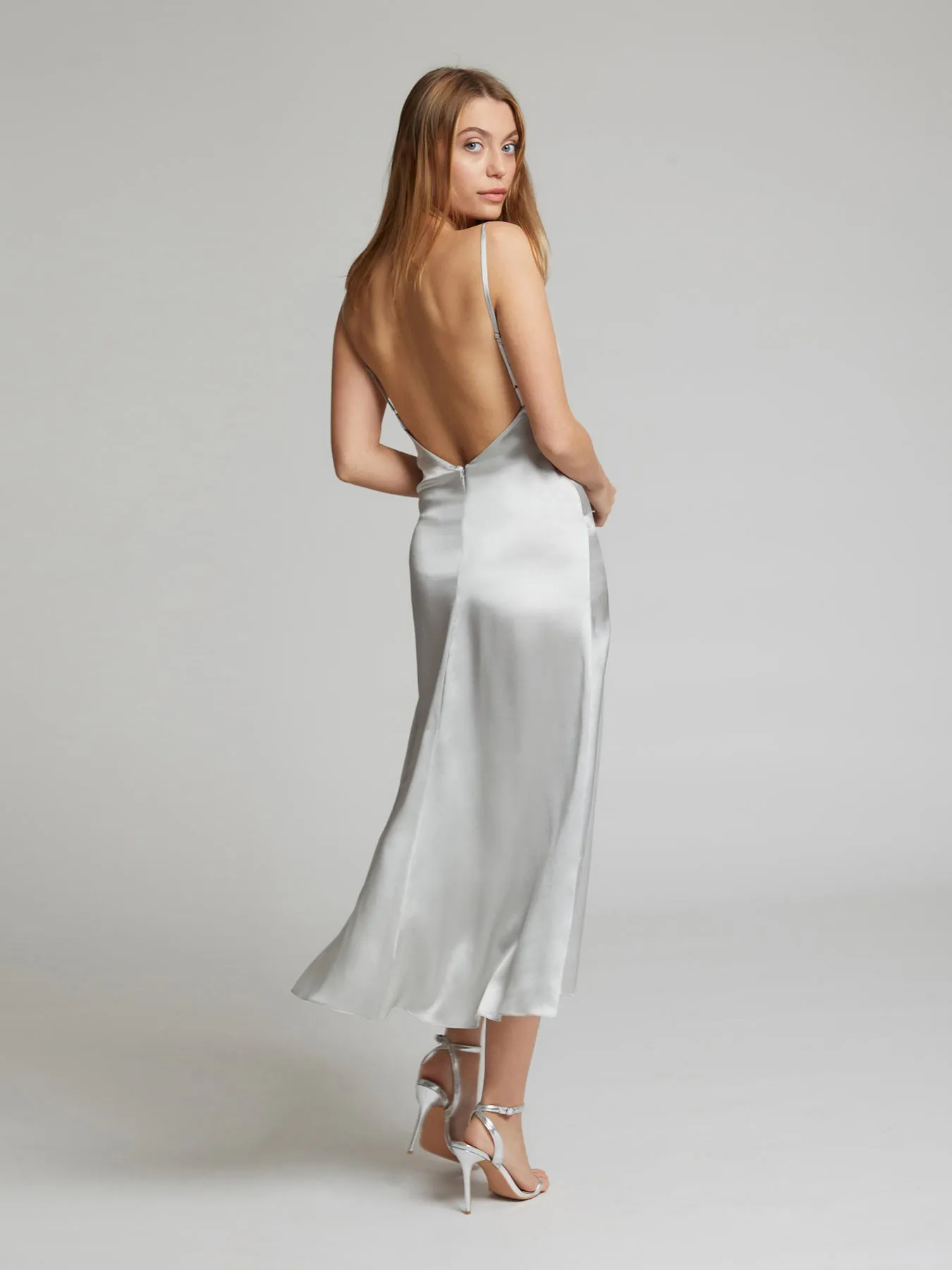 Selah silk dress in silver