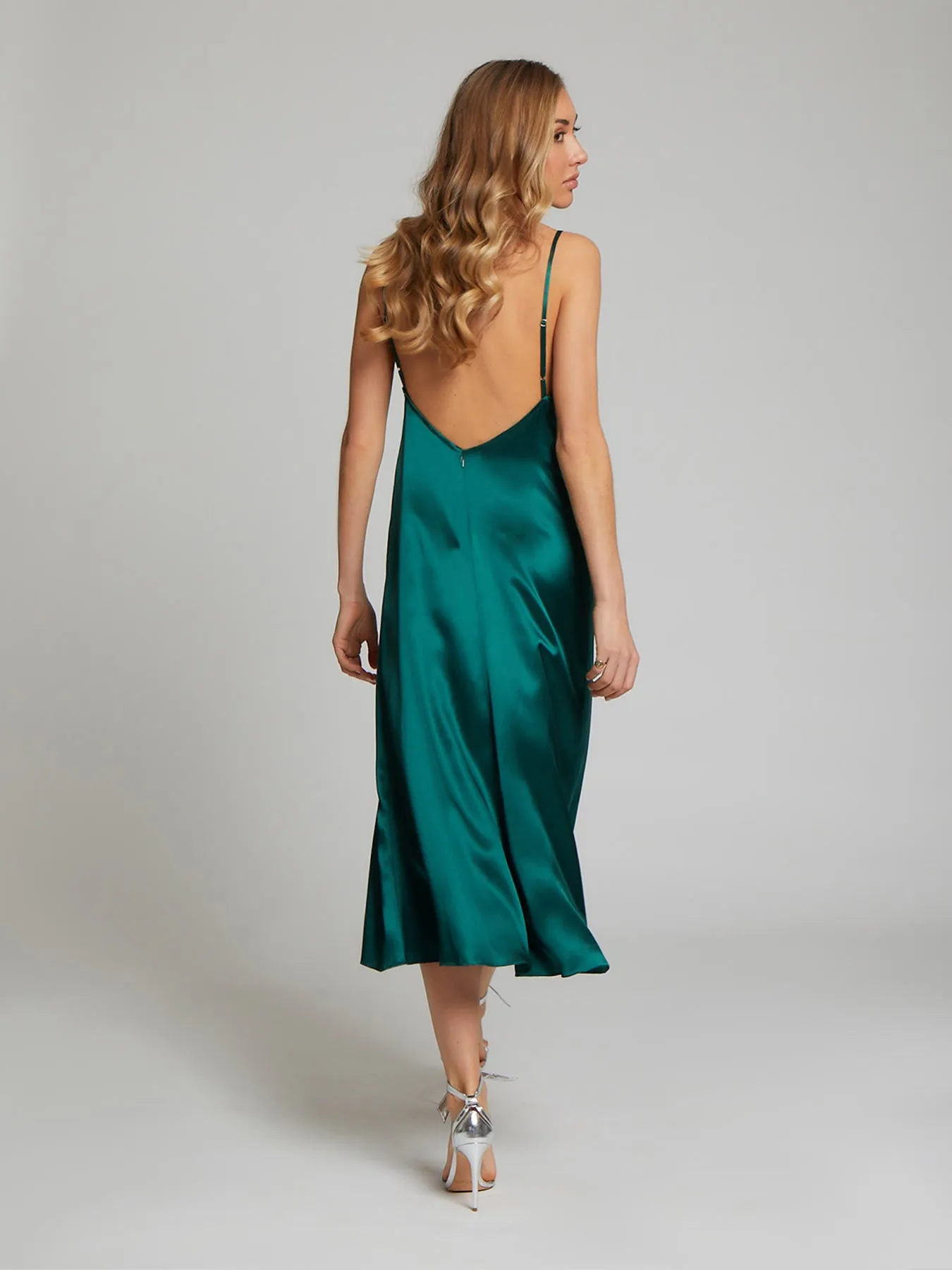 Selah silk dress in winter green