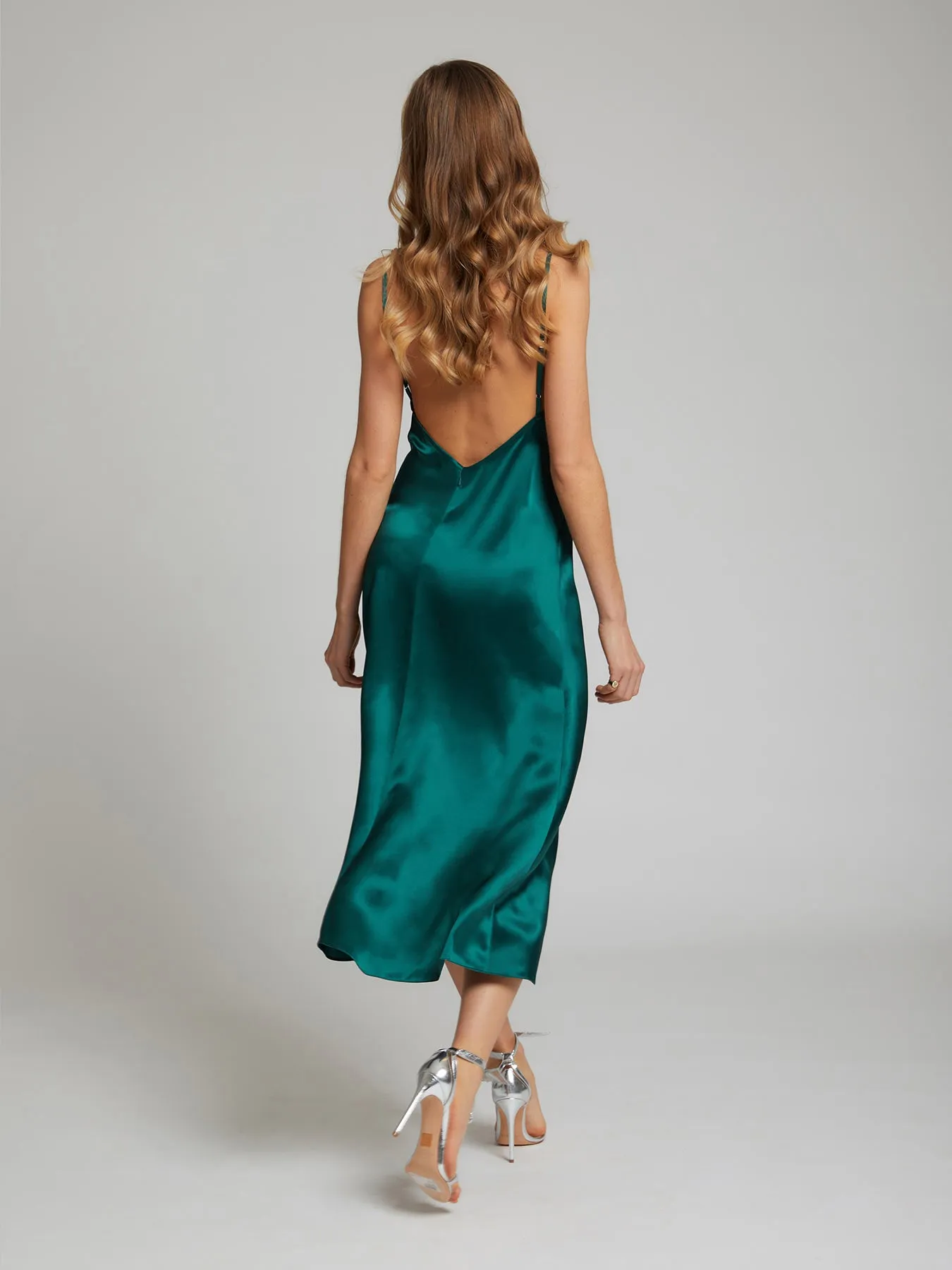 Selah silk dress in winter green