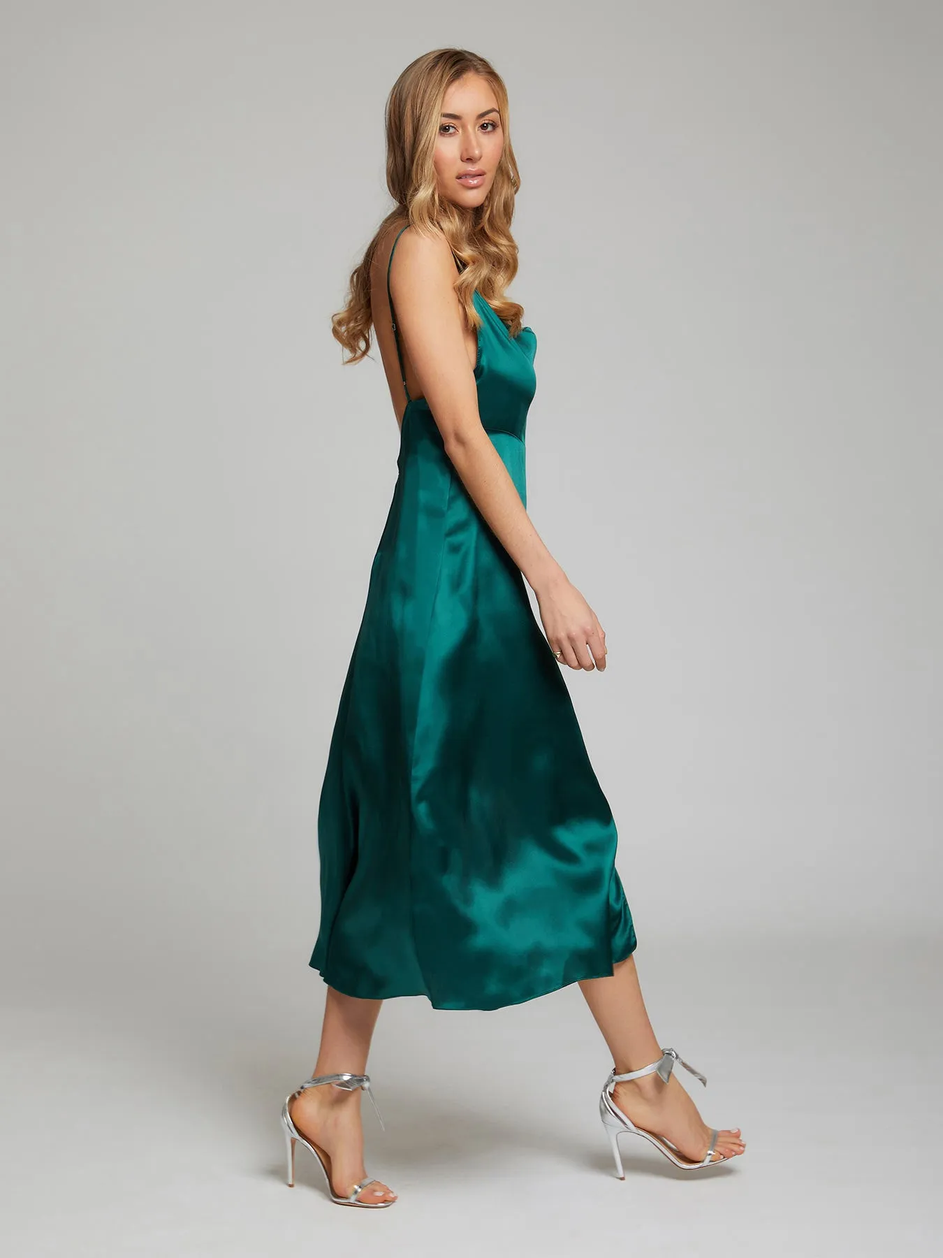 Selah silk dress in winter green