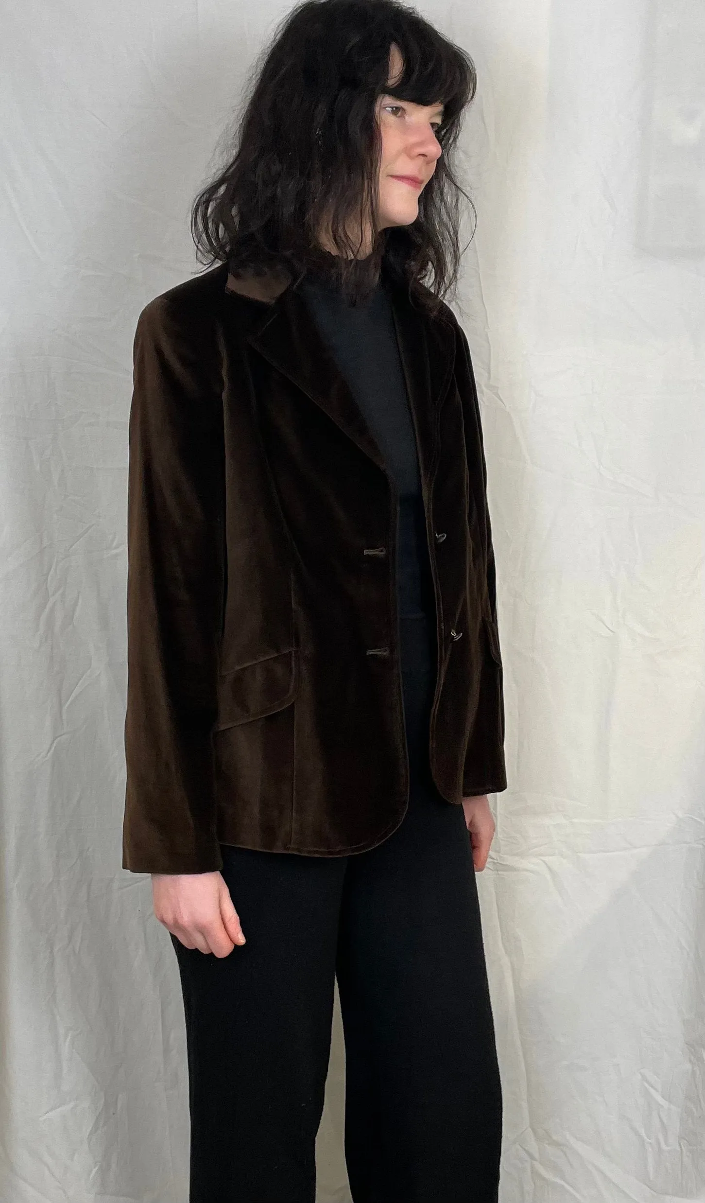 Vintage 80s Brown Cotton Velvet Blazer Jacket - Up To Size 12