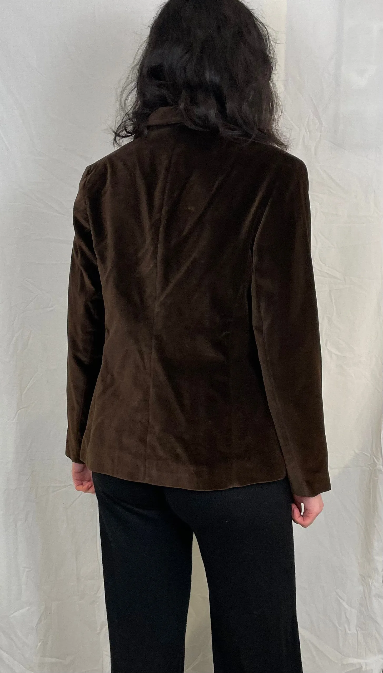 Vintage 80s Brown Cotton Velvet Blazer Jacket - Up To Size 12