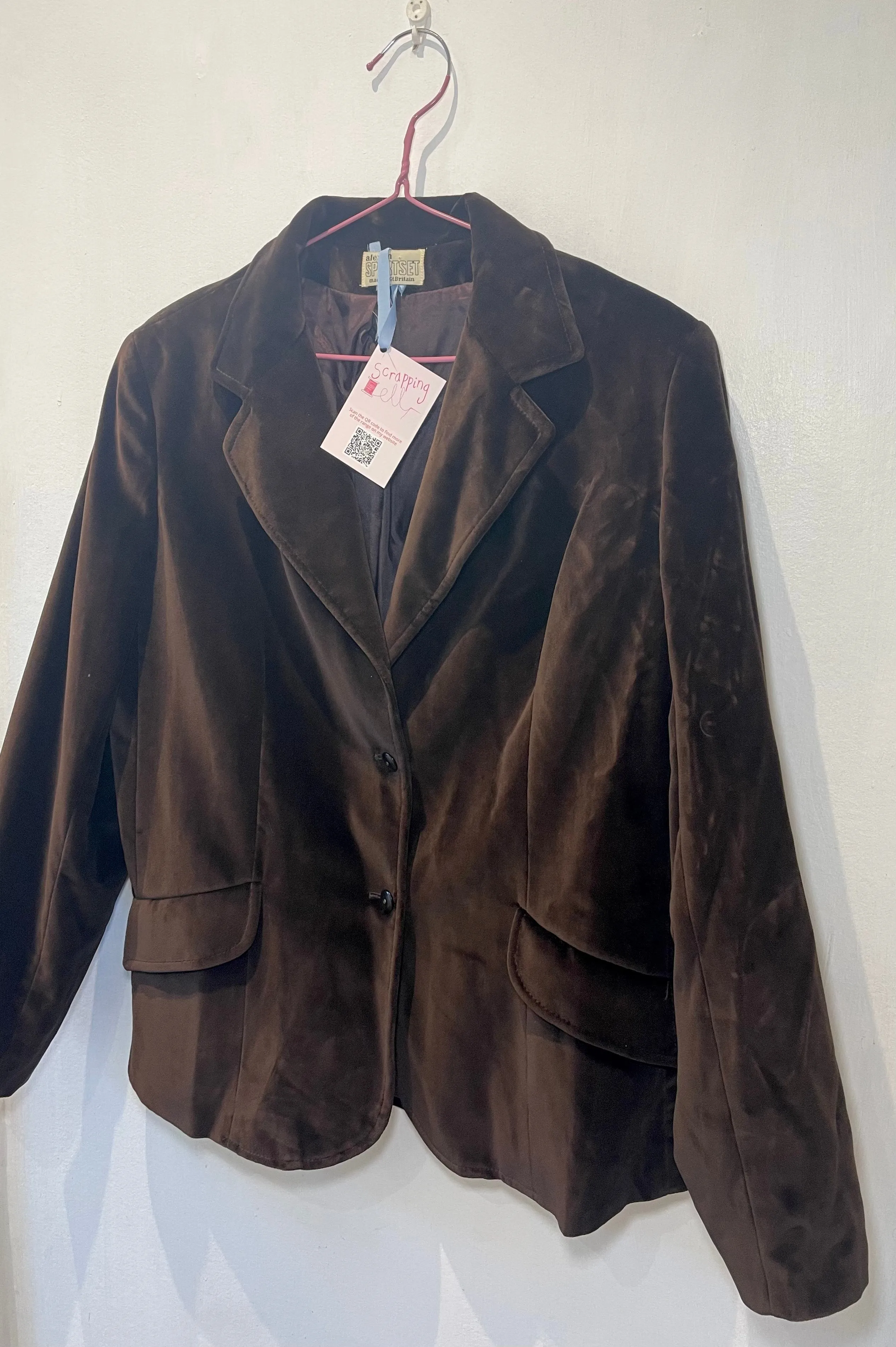 Vintage 80s Brown Cotton Velvet Blazer Jacket - Up To Size 12
