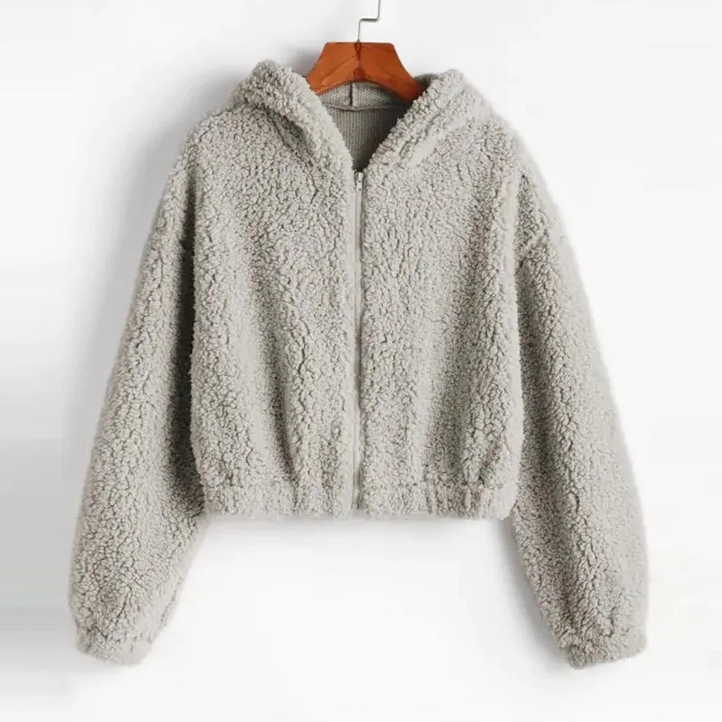 Women Plush Coat Autumn Winter Solid Faux Lamb Fur