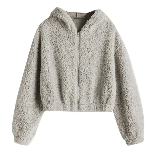Women Plush Coat Autumn Winter Solid Faux Lamb Fur
