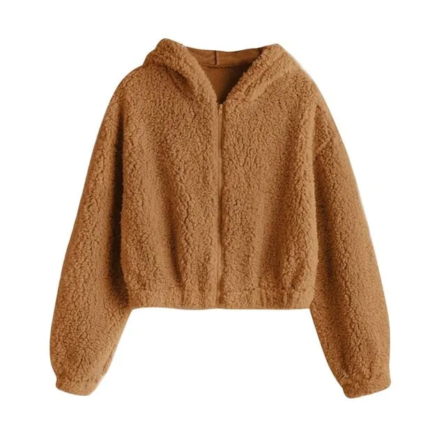 Women Plush Coat Autumn Winter Solid Faux Lamb Fur
